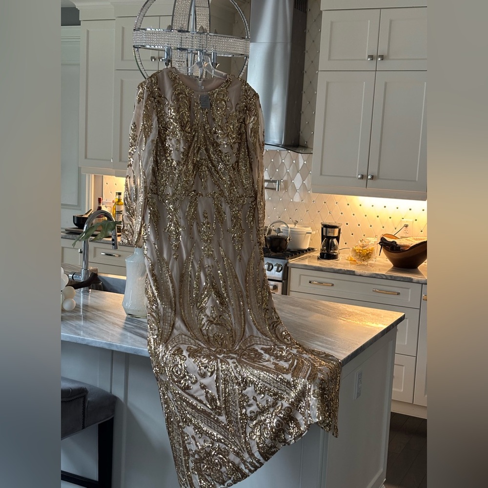 COPY - Size 22W golden goddess trophy style dress gold/nude mother of the bride…